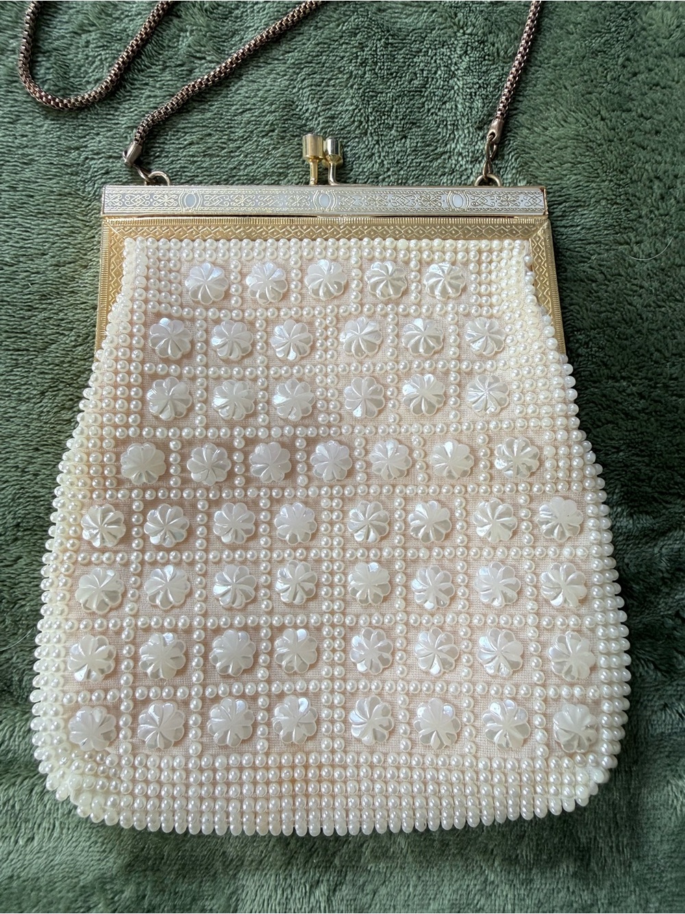 Pearl-Embellished Cream Evening Clutch